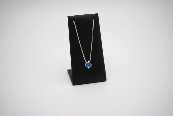 Birthstone Necklace: Round Aquamarine, Silver Prongs, Adjustable Chain
