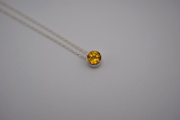 Birthstone Necklace: Round Citrine, Silver Bezel, on Cable Chain