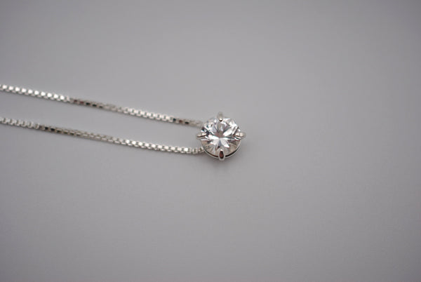 Birthstone Necklace: Round Cubic Zirconia, Silver Prong Setting, Adjustable Chain