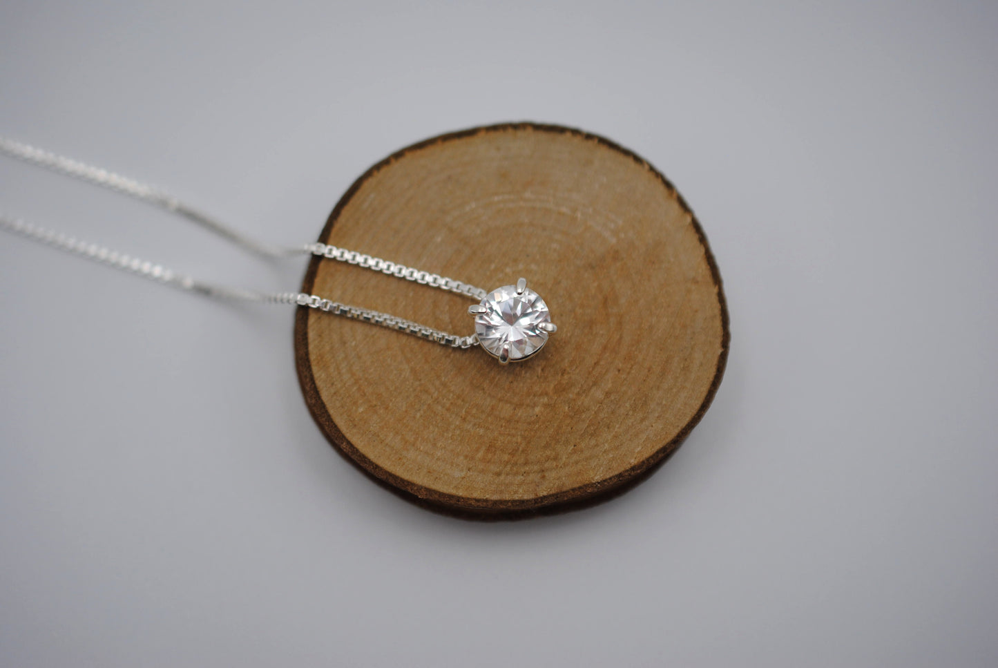 Birthstone Necklace: Round Cubic Zirconia, Silver Prong Setting, Adjustable Chain