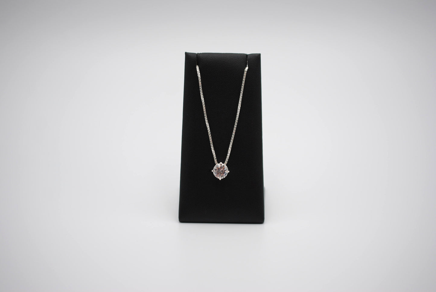 Birthstone Necklace: Round Cubic Zirconia, Silver Prong Setting, Adjustable Chain