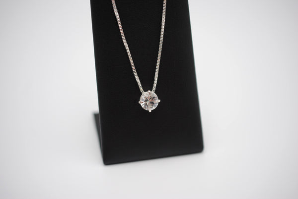 Birthstone Necklace: Round Cubic Zirconia, Silver Prong Setting, Adjustable Chain