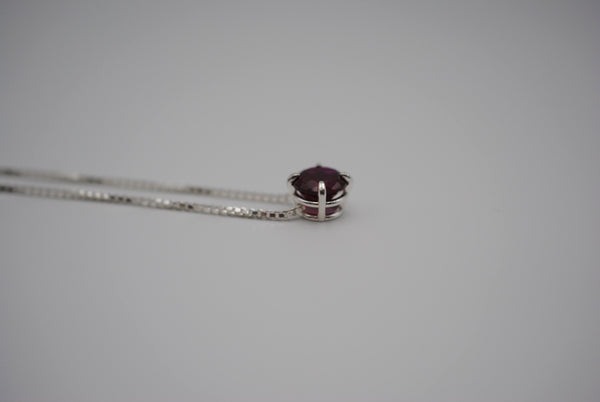 Birthstone Necklace: Round Garnet, Silver Prong Setting, Adjustable Chain