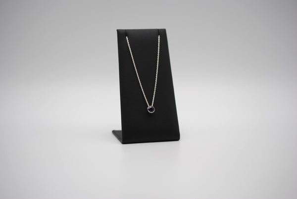Birthstone Necklace: Round Sapphire, Silver Bezel, on Cable Chain