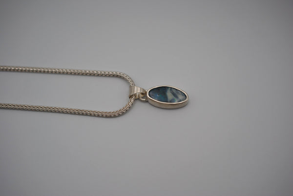 Boulder Opal Necklace: Cabachon, Silver Bezel, Foxtail Chain