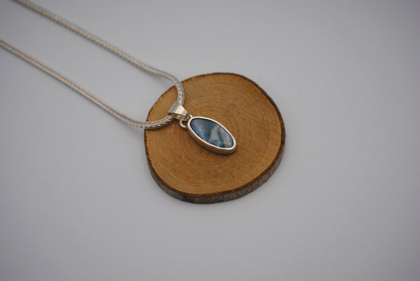 Boulder Opal Necklace: Cabachon, Silver Bezel, Foxtail Chain