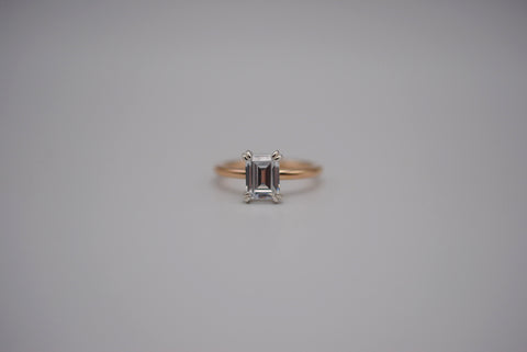 Cubic Zirconia Ring: Emerald Cut, Yellow Gold Fill, Silver Setting