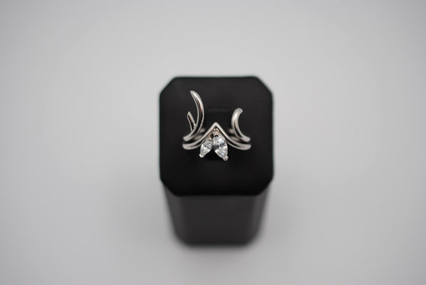 Cubic Zirconia Ring: Marquise Cut, You and Me, Chevron Silver Band, with Roots Stacker Band