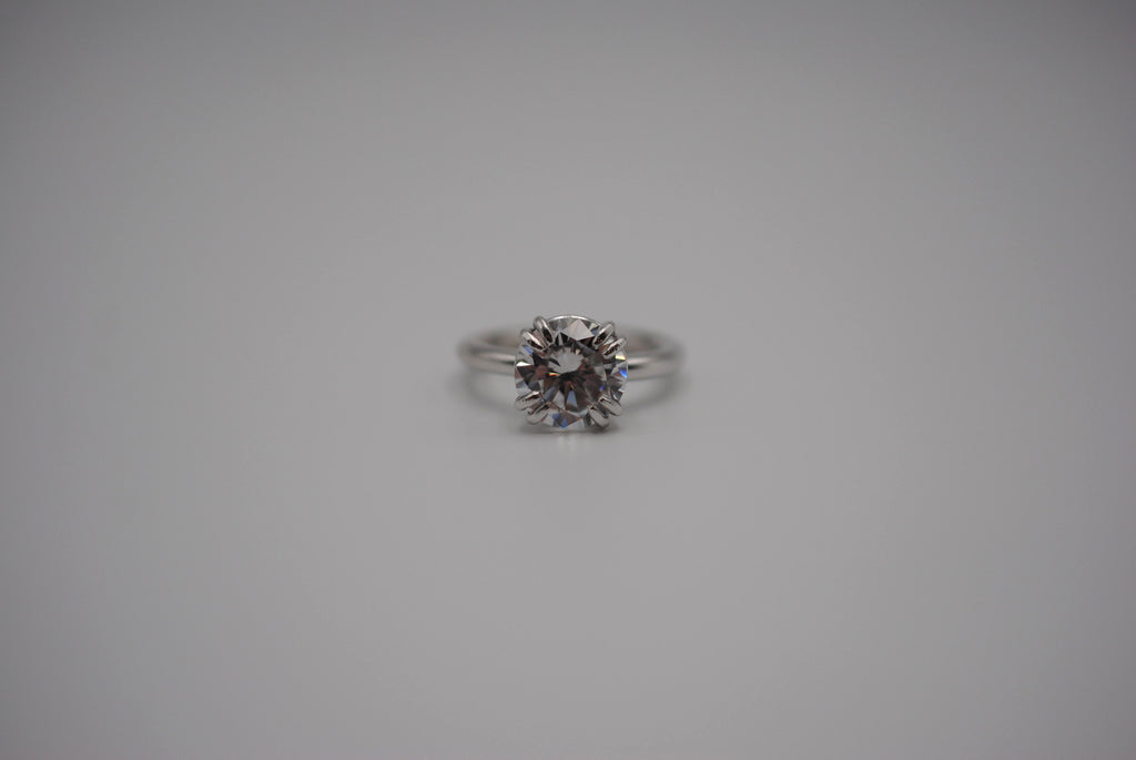 Cubic Zirconia Ring: Round Cut, Double Prong Setting, Rhodium Finished