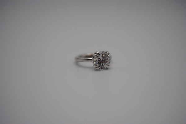 Cubic Zirconia Ring: Round Cut, Double Prong Setting, Rhodium Finished