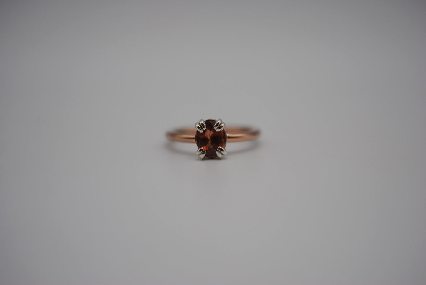 Garnet Ring: Oval Cut, Rose Gold Fill, Double Prong Silver Setting