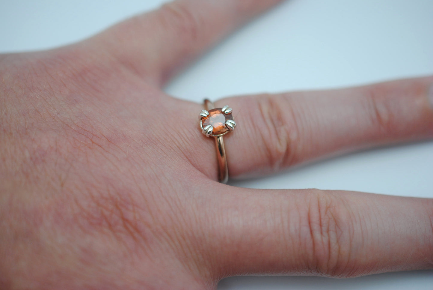 Garnet Ring: Oval Cut, Rose Gold Fill, Double Prong Silver Setting