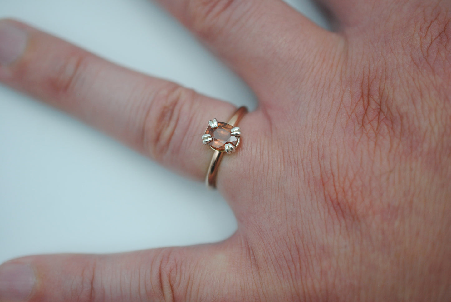 Garnet Ring: Oval Cut, Rose Gold Fill, Double Prong Silver Setting