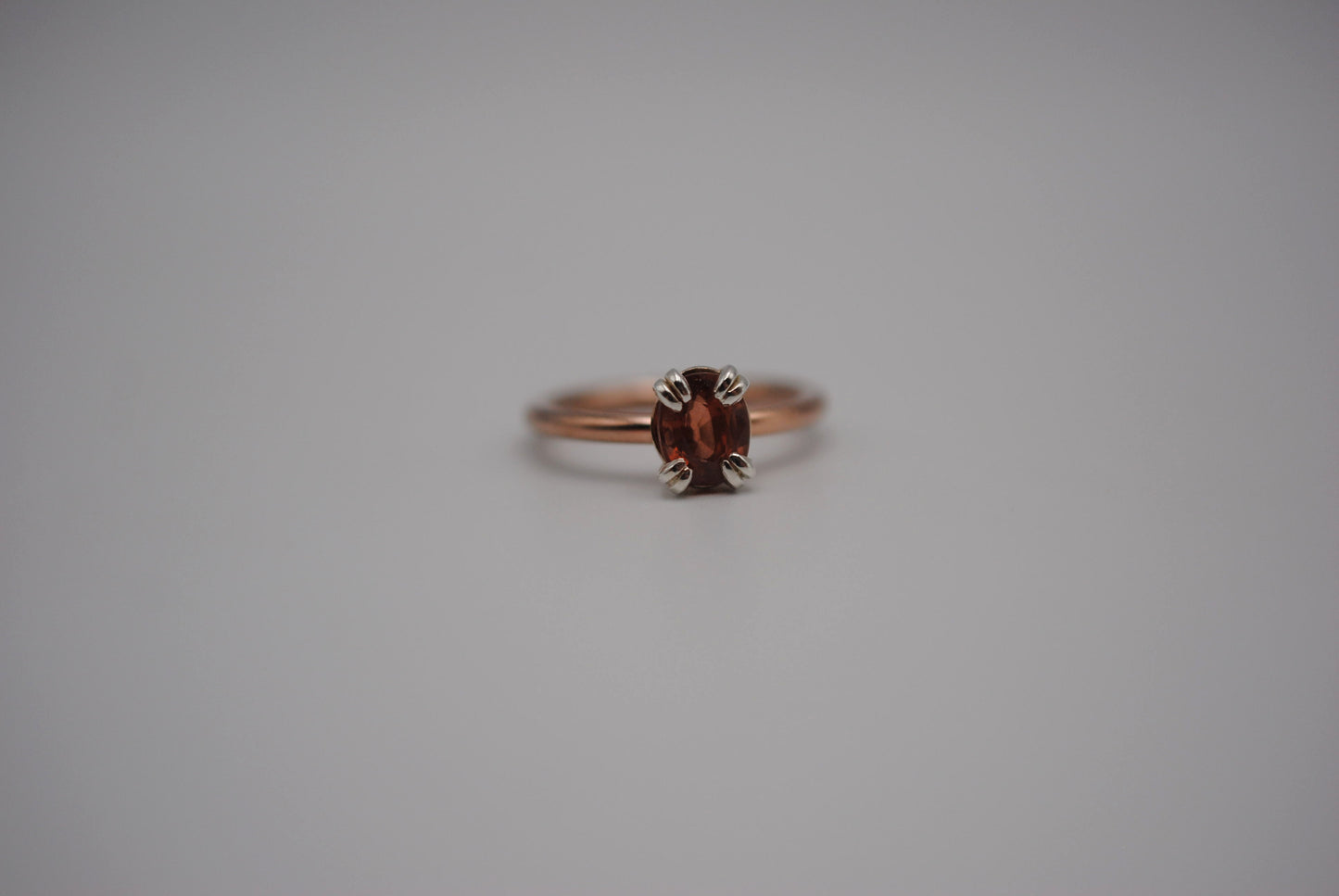 Garnet Ring: Oval Cut, Rose Gold Fill, Double Prong Silver Setting