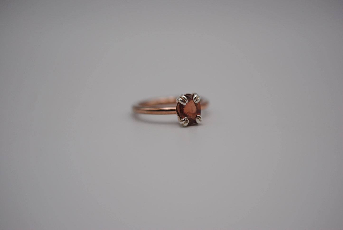 Garnet Ring: Oval Cut, Rose Gold Fill, Double Prong Silver Setting