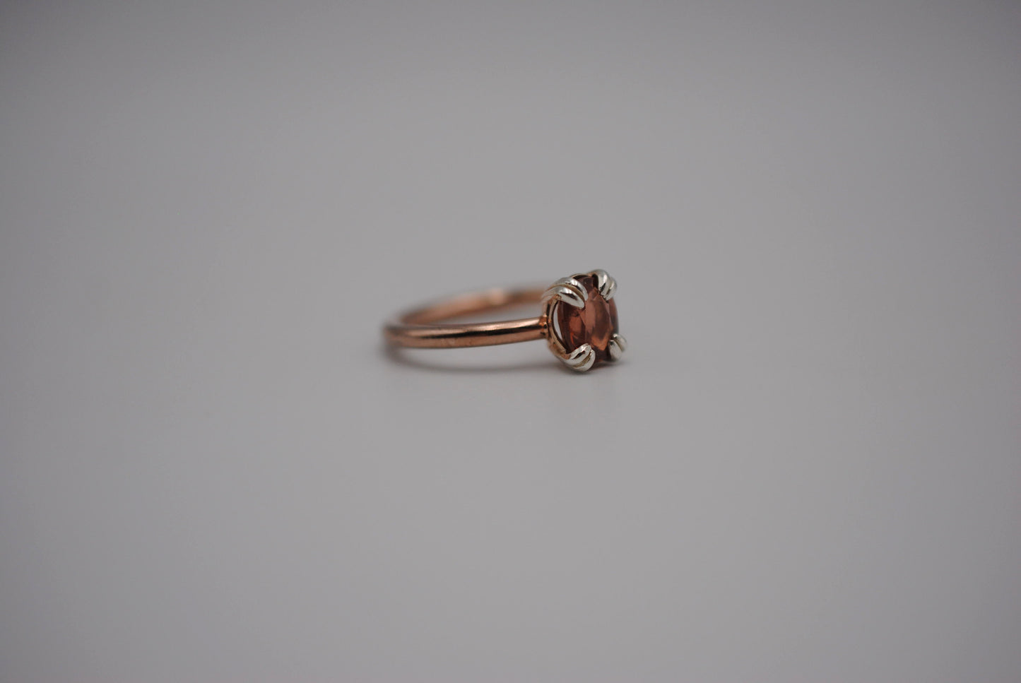 Garnet Ring: Oval Cut, Rose Gold Fill, Double Prong Silver Setting