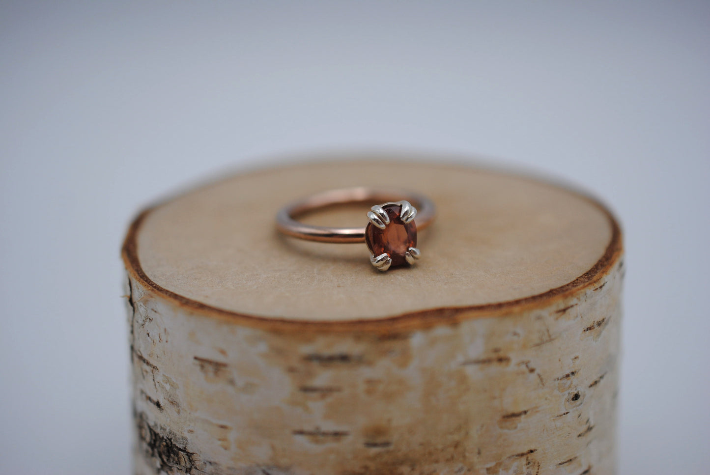 Garnet Ring: Oval Cut, Rose Gold Fill, Double Prong Silver Setting