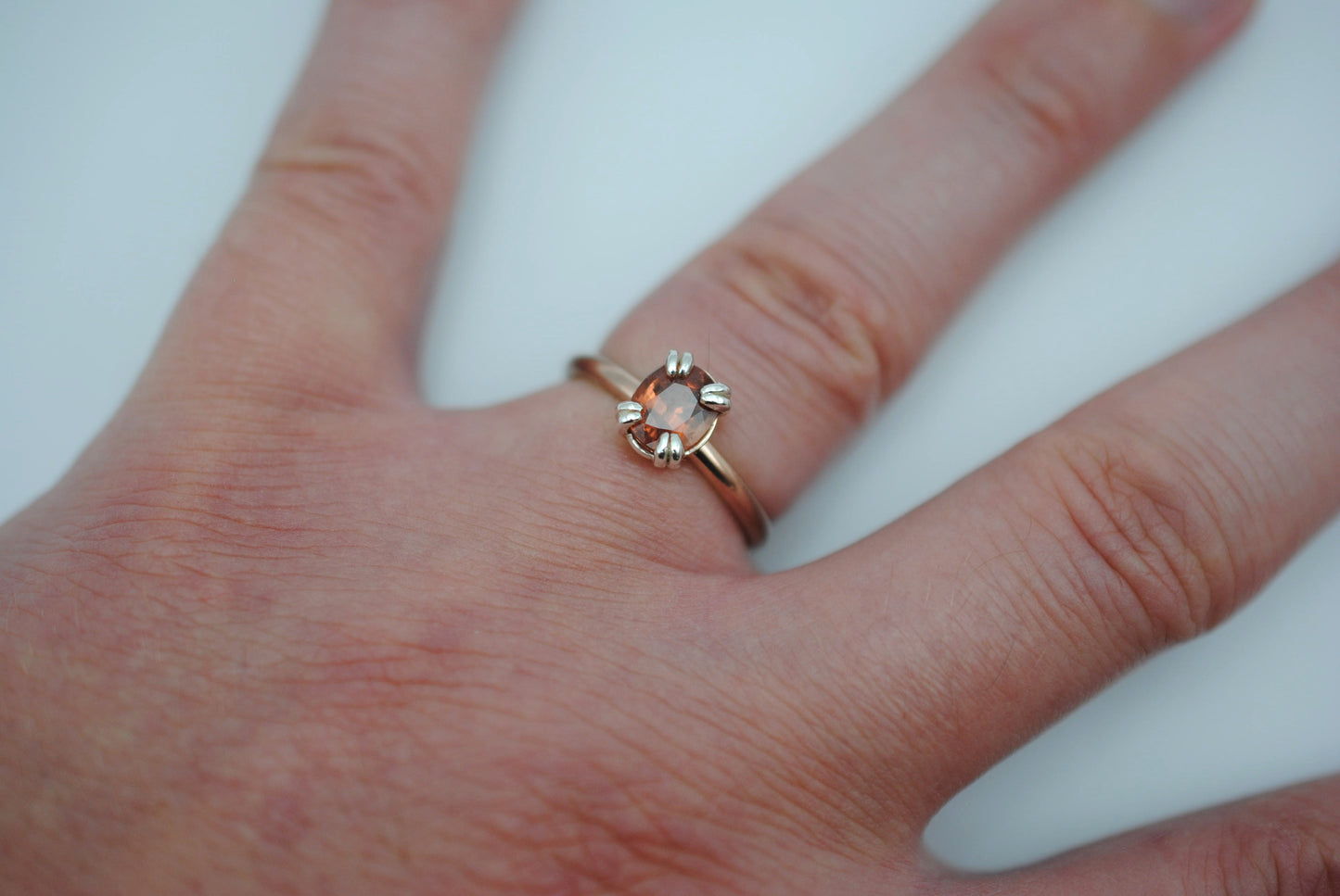 Garnet Ring: Oval Cut, Rose Gold Fill, Double Prong Silver Setting