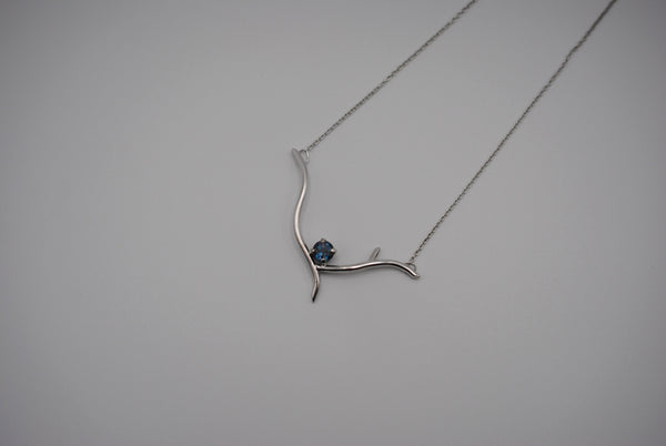 Alexandrite Necklace: Twig, Round Cut, Rhodium Finished, Cable Chain
