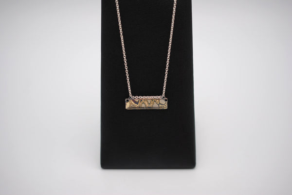 Mokume Gane Bar Necklace: Yellow Gold, Rose Gold, White Gold & Silver, Cable Chain