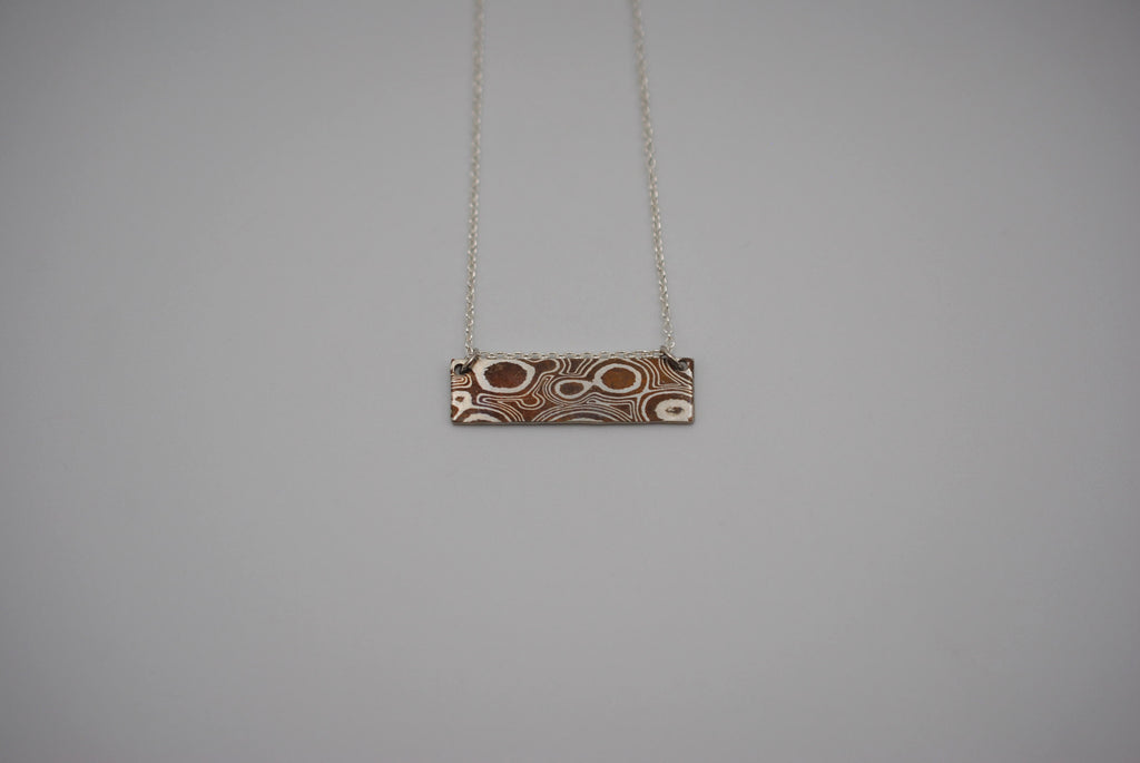 Mokume Gane Bar Necklace: Silver and Copper, Cable Chain