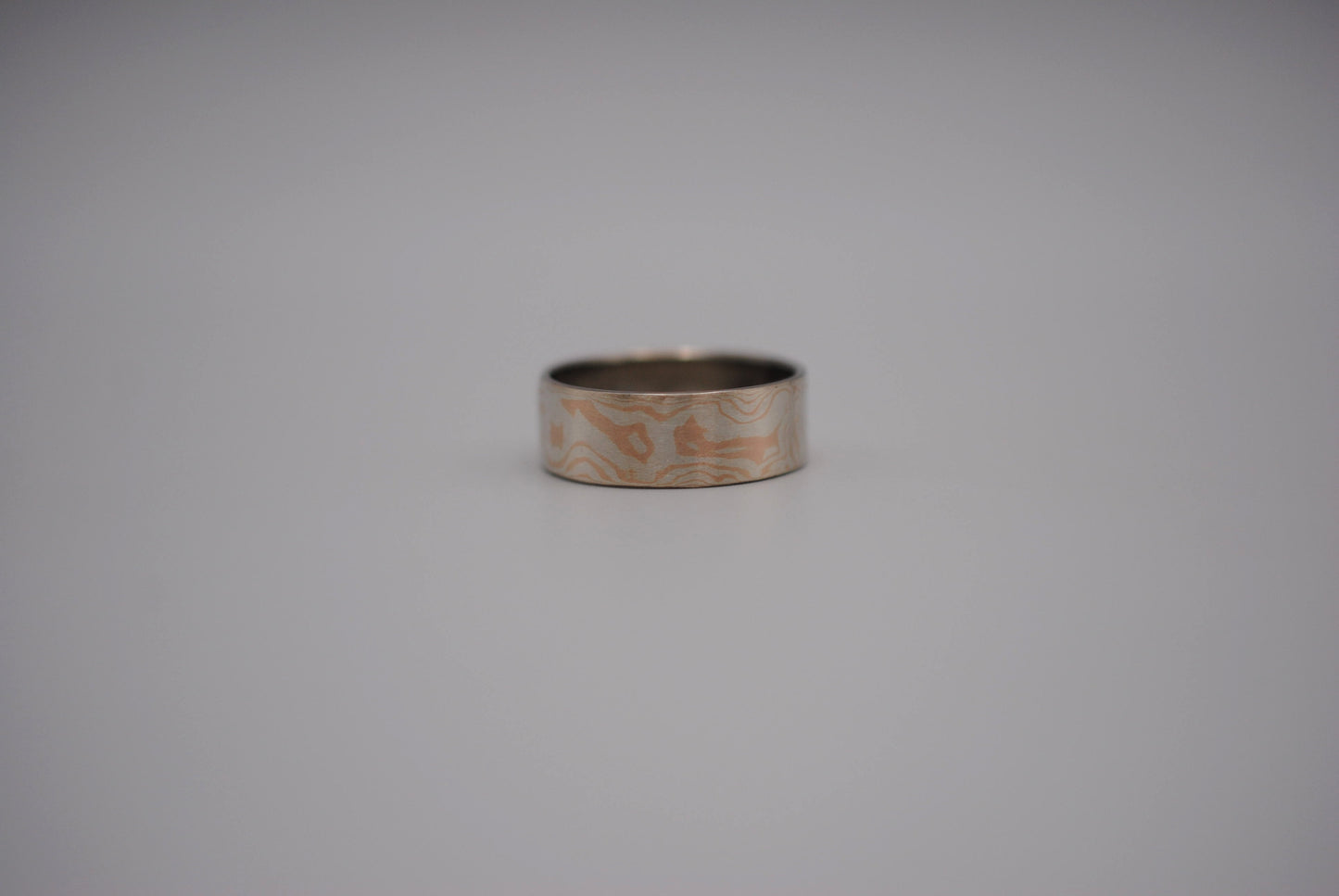 Mokume Gane Ring Band: Rose Gold & Silver, 7mm Wide