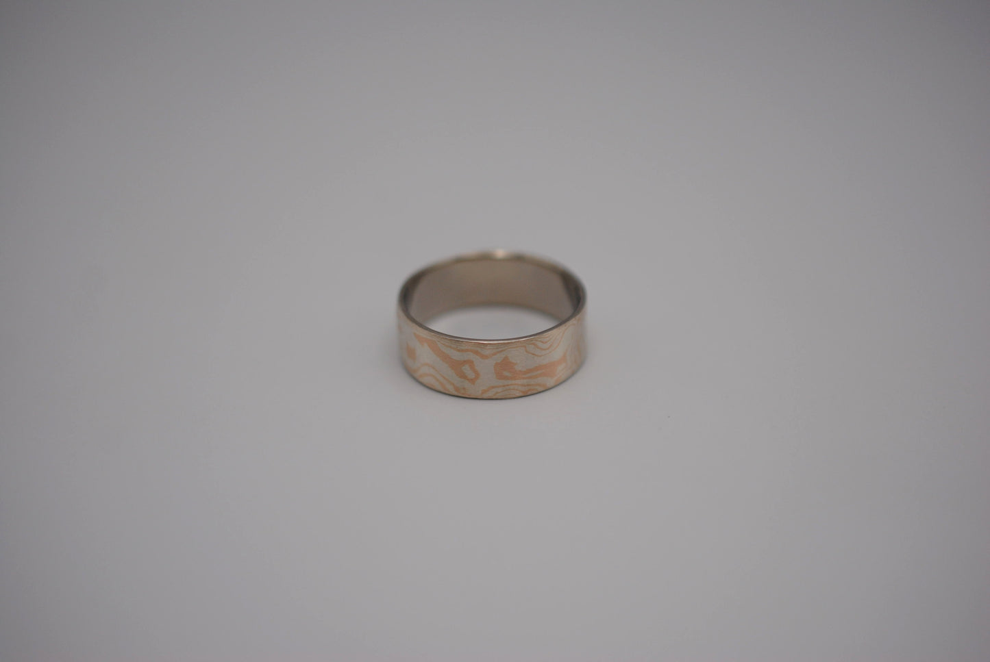 Mokume Gane Ring Band: Rose Gold & Silver, 7mm Wide