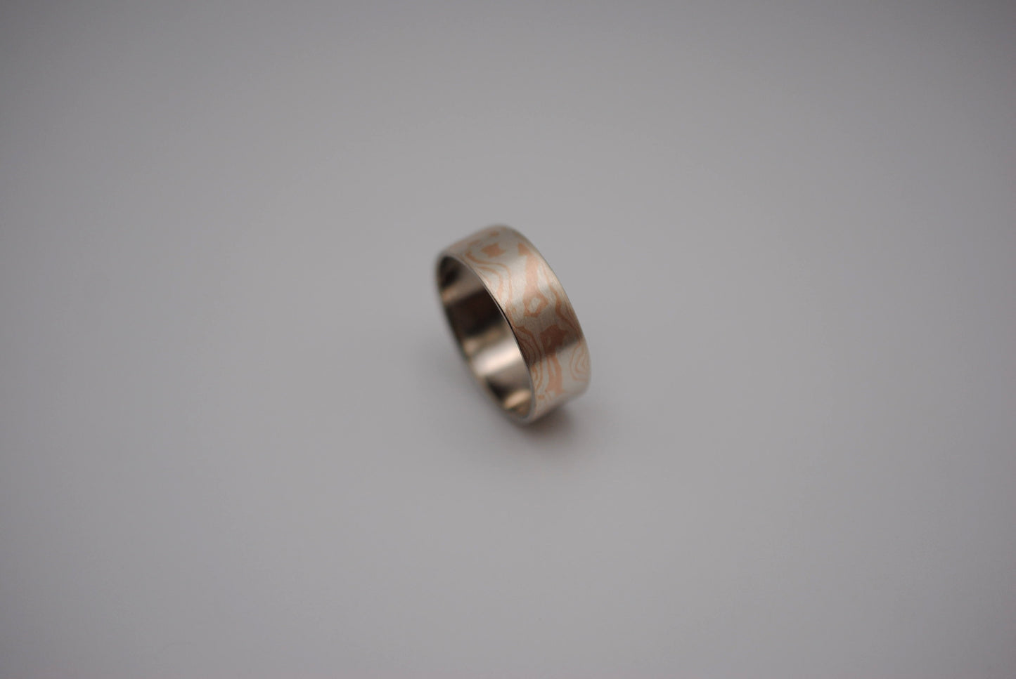 Mokume Gane Ring Band: Rose Gold & Silver, 7mm Wide