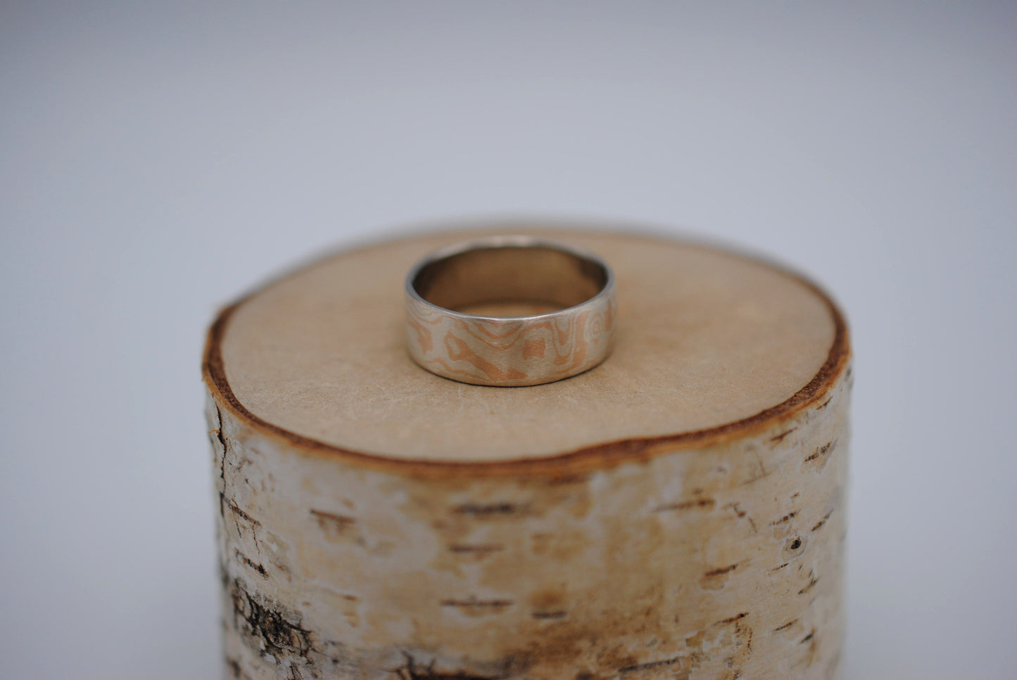 Mokume Gane Ring Band: Rose Gold & Silver, 7mm Wide