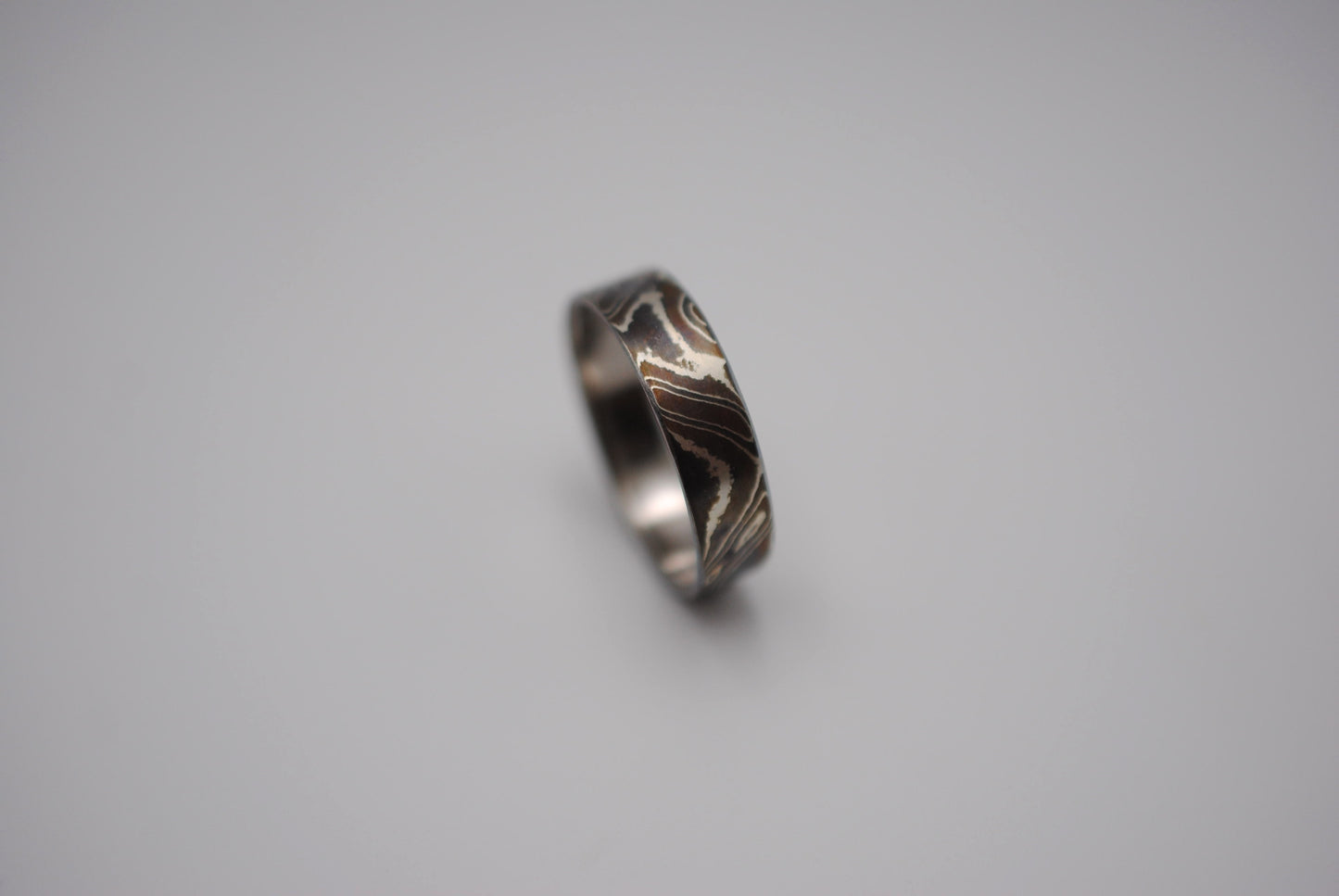 Mokume Gane Ring Band: Silver, Copper, and Shibuichi, 5mm Width