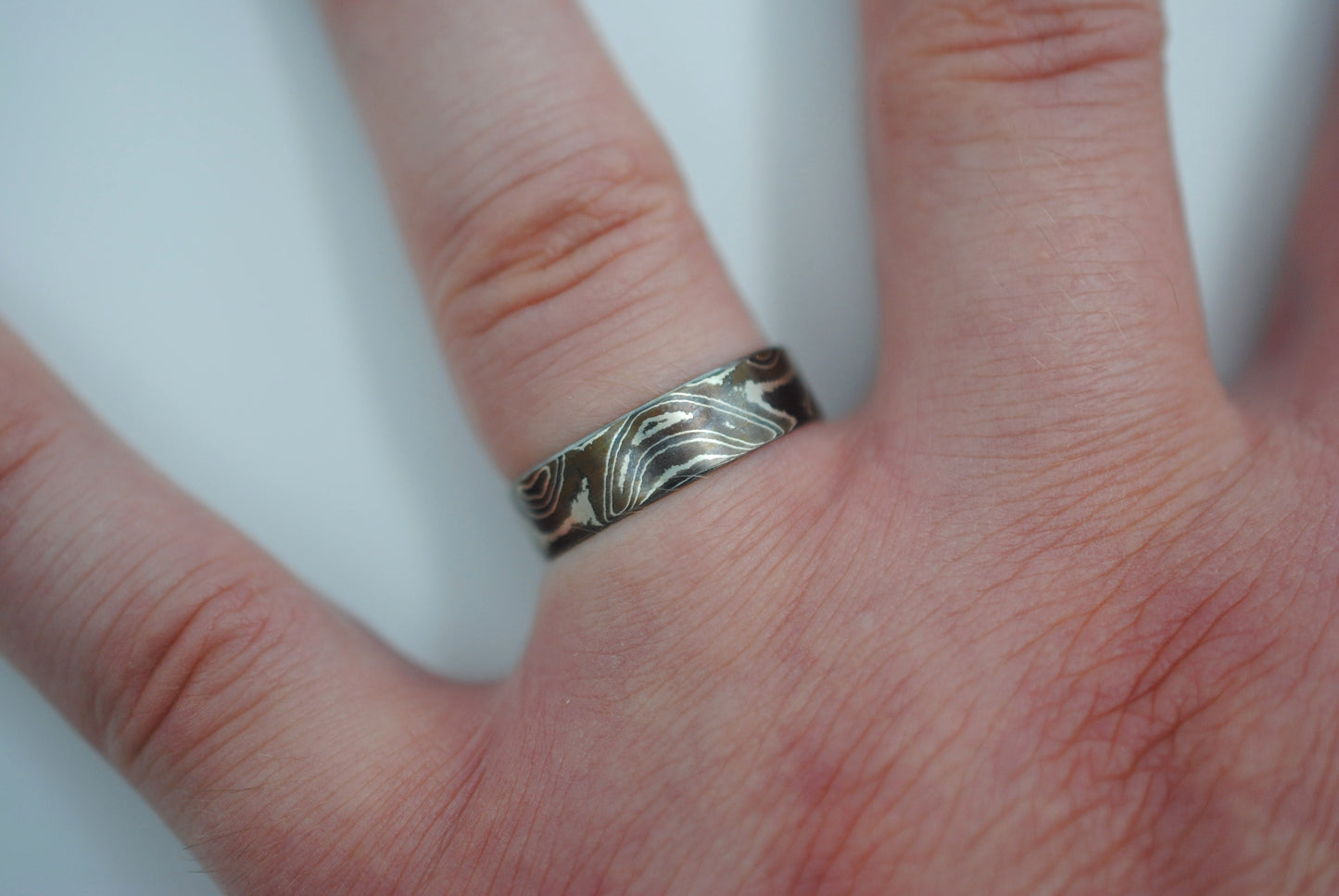 Mokume Gane Ring Band: Silver, Copper, and Shibuichi, 5mm Width