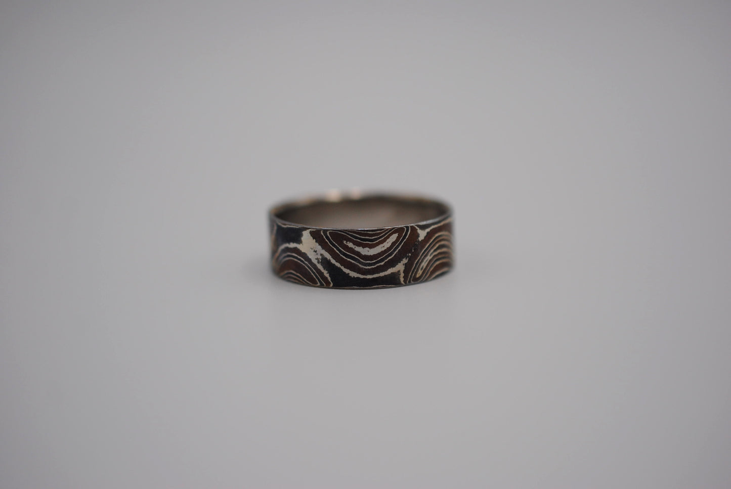 Mokume Gane Ring Band: Silver, Copper, and Shibuichi, 7mm Width