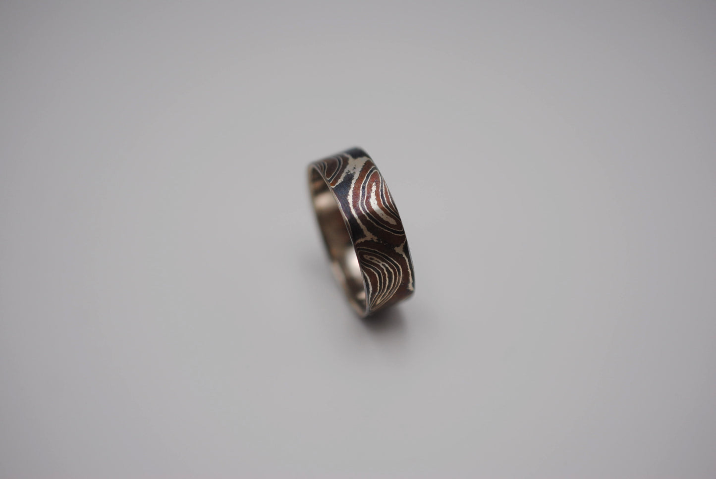 Mokume Gane Ring Band: Silver, Copper, and Shibuichi, 7mm Width