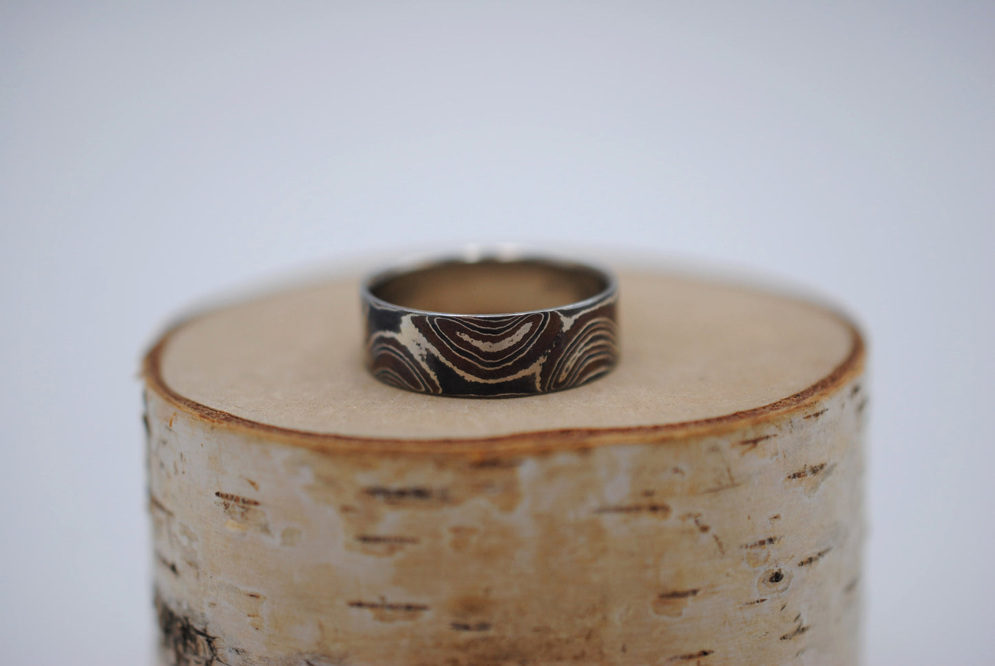 Mokume Gane Ring Band: Silver, Copper, and Shibuichi, 7mm Width