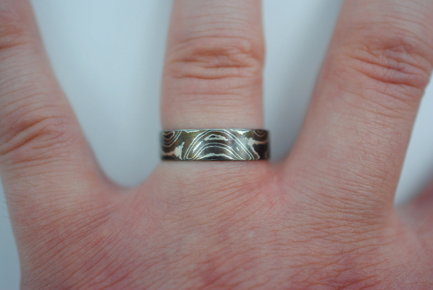 Mokume Gane Ring Band: Silver, Copper, and Shibuichi, 5mm Width