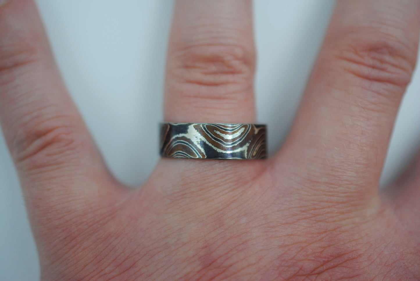 Mokume Gane Ring Band: Silver, Copper, and Shibuichi, 7mm Width
