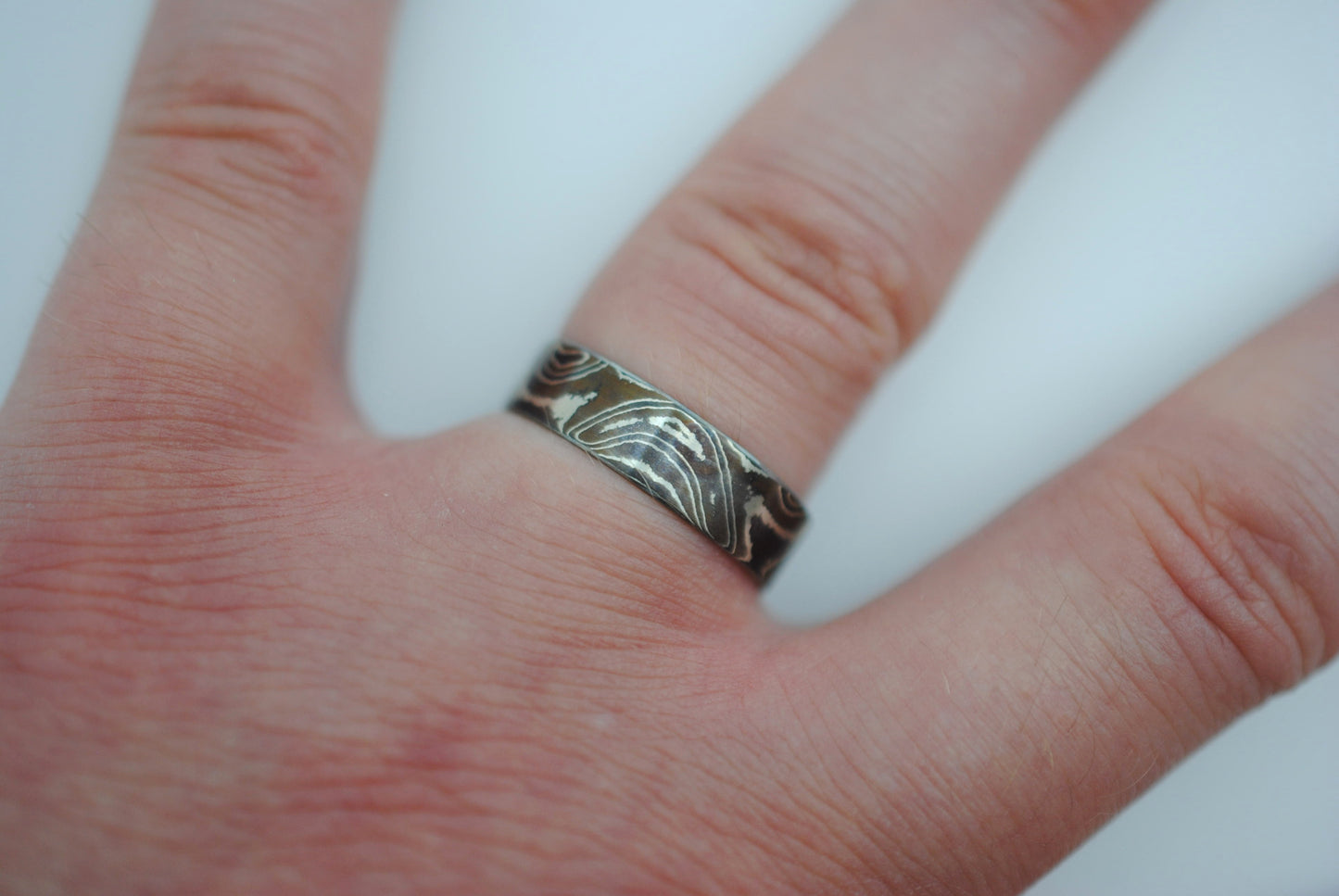 Mokume Gane Ring Band: Silver, Copper, and Shibuichi, 5mm Width