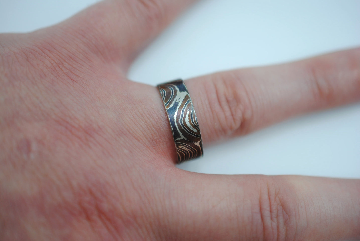Mokume Gane Ring Band: Silver, Copper, and Shibuichi, 7mm Width