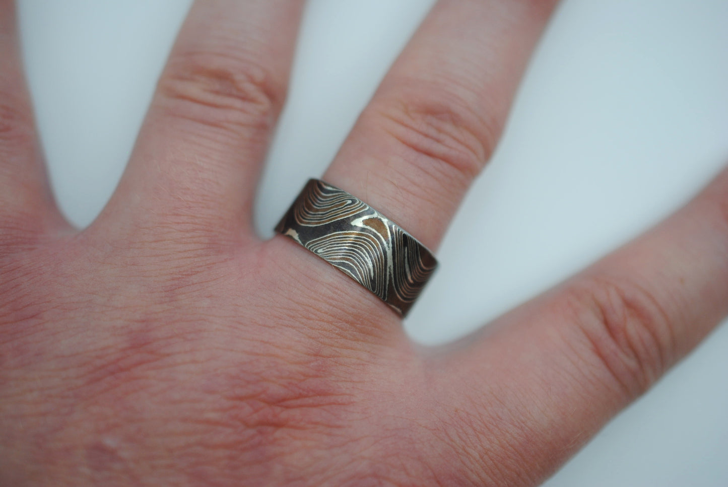 Mokume Gane Ring Band: Silver, Copper, and Shibuichi, 9mm Width