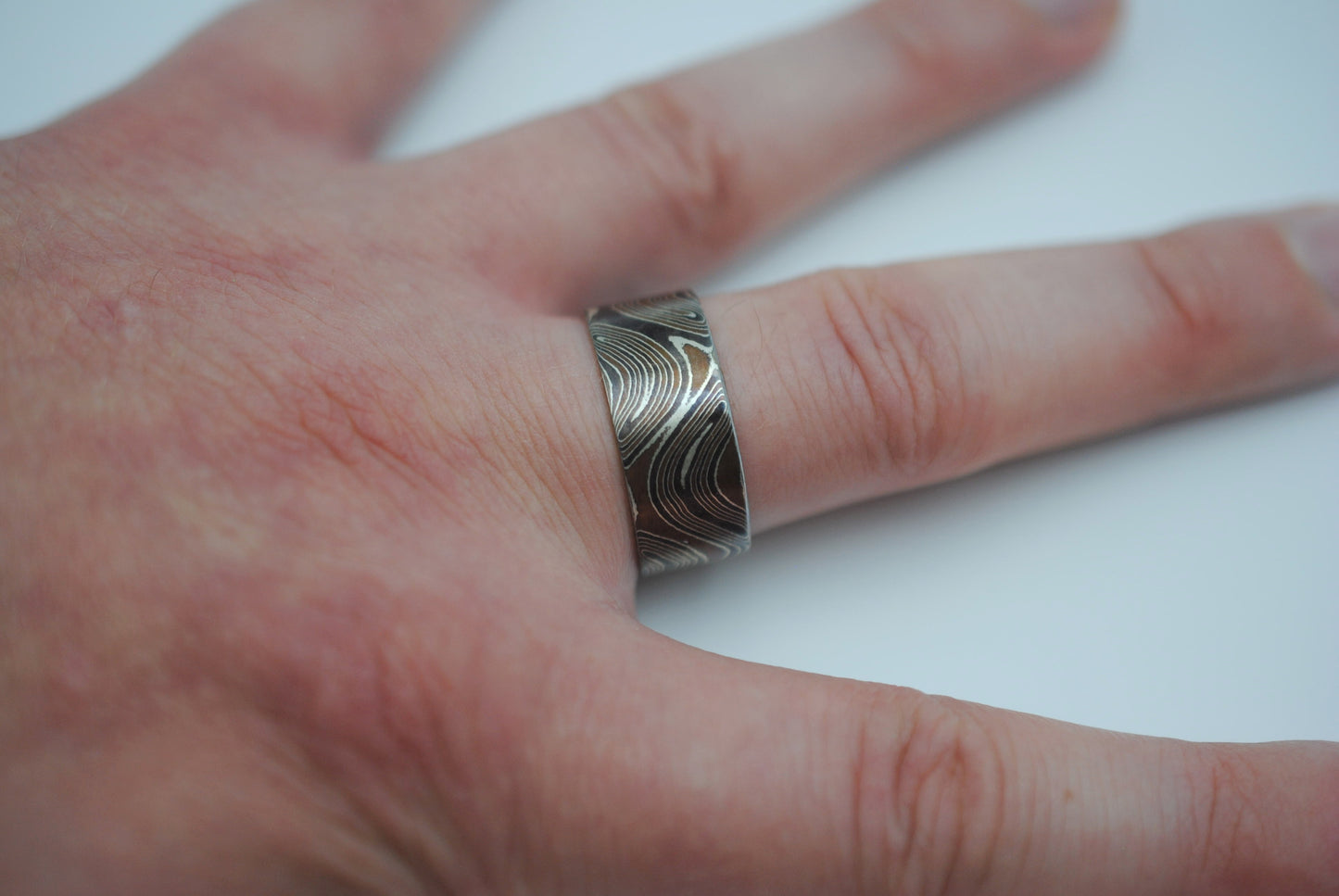 Mokume Gane Ring Band: Silver, Copper, and Shibuichi, 9mm Width