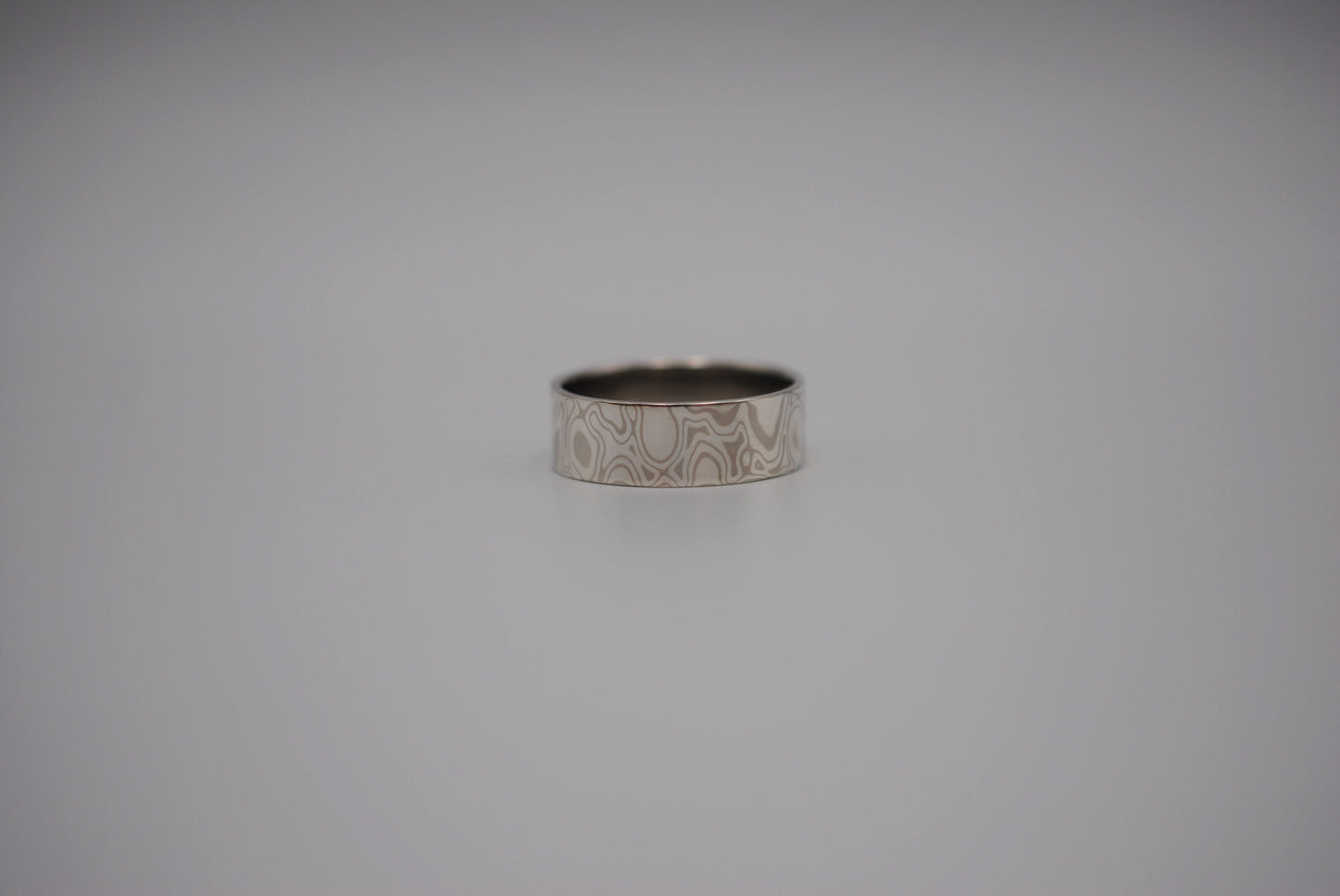 Mokume Gane Ring Band: Palladium White Gold and Sterling Silver, 7mm Width