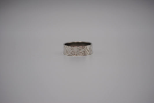 Mokume Gane Ring Band: Palladium White Gold and Sterling Silver, 7mm Width