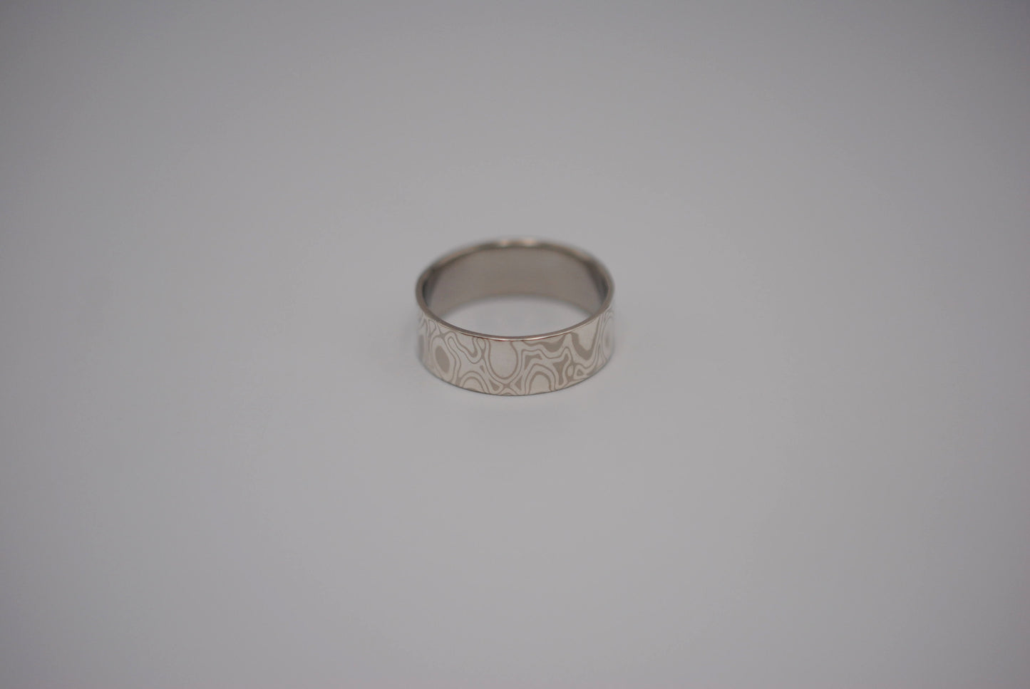 Mokume Gane Ring Band: Palladium White Gold and Sterling Silver, 7mm Width