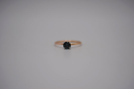 Sapphire Ring: Round Cut, Dainty Rose Gold Band, White Gold Setting