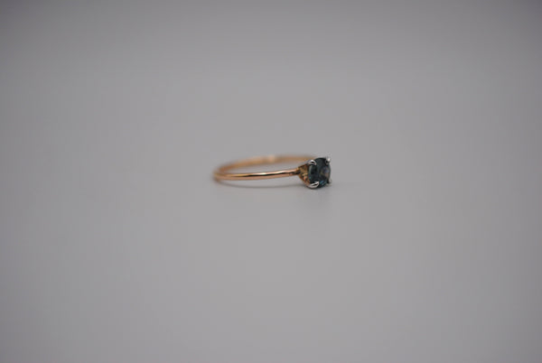 Sapphire Ring: Round Cut, Dainty Rose Gold Band, White Gold Setting
