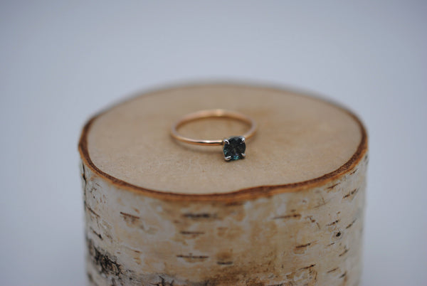 Sapphire Ring: Round Cut, Dainty Rose Gold Band, White Gold Setting