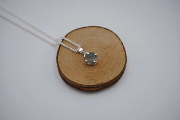 Moss Agate Necklace: Round Cut, Silver Prong Setting, Adjustable Wheat Chain