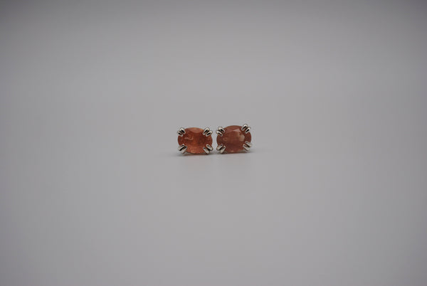 Oregon Sunstone Post Earrings: Oval Cut, Silver, Double Prong Setting