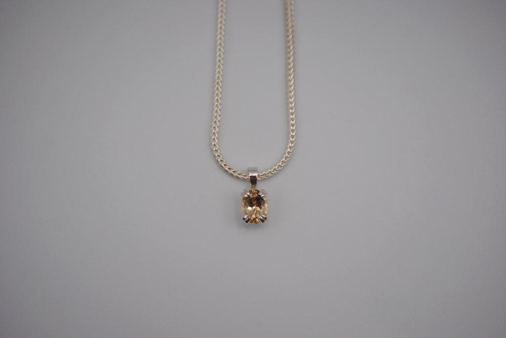 Oregon Sunstone Necklace: Oval Cut, Silver Prong Setting, Foxtail Chain