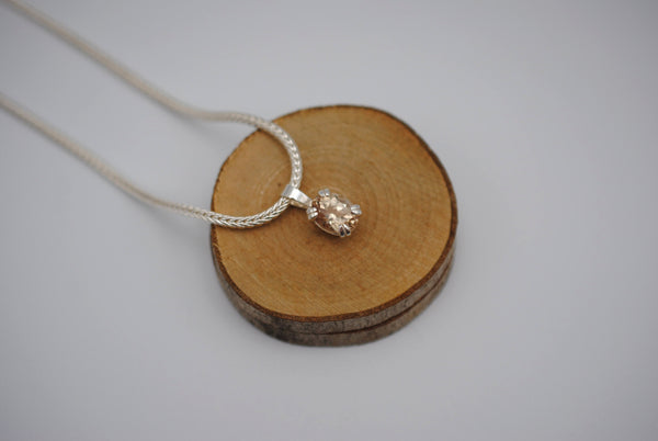 Oregon Sunstone Necklace: Oval Cut, Silver Prong Setting, Foxtail Chain